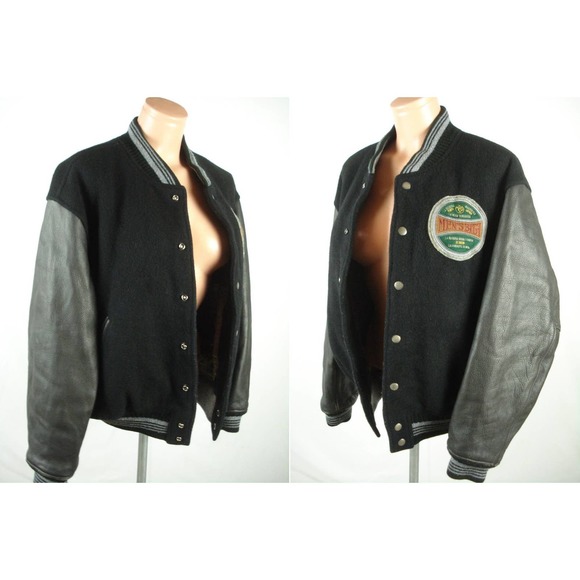 Size M 80s Varsity Letterman Wool Leather Jacket Black Men's Vintage BIGI Japan - Picture 3 of 8